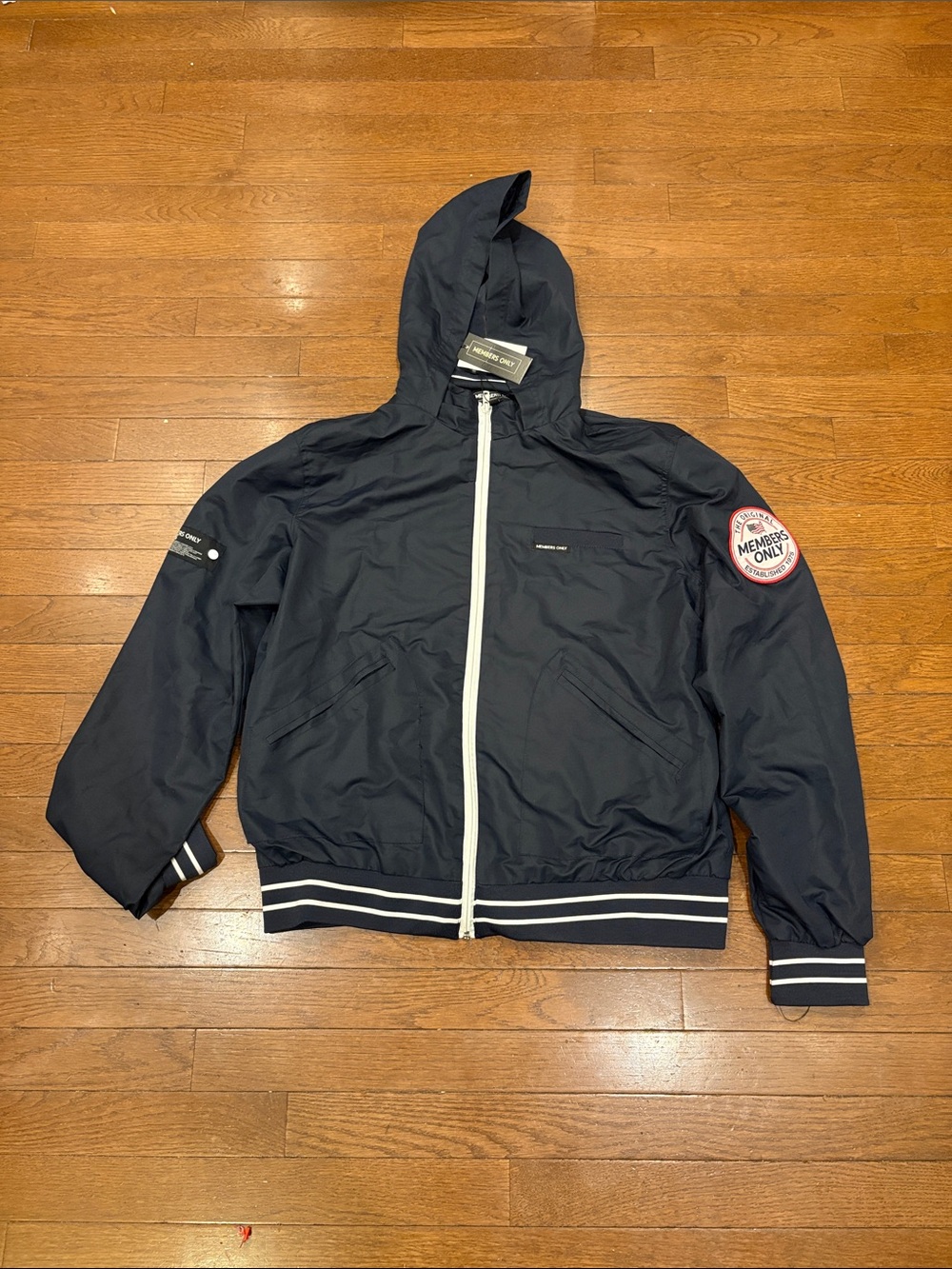 Members Only Navy Hooded Windbreaker with White Trim